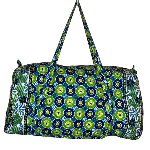 Tinsley Blake Collection Duffel Bag Geo Daisy Cotton Quilted Weekender GRN/BLU - Picture 1 of 7